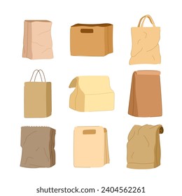 paper lunch bag set cartoon. box brown, template sack, flour breakfast paper lunch bag sign. isolated symbol vector illustration