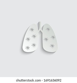 paper lungs icon covid 19 sign. lungs with virus icon vector