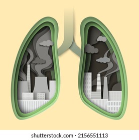 Paper Lungs Vector Design. Air Pollution World Awareness Concept. Respiratory Disease And Illness Due To Breathing Plant Smoke