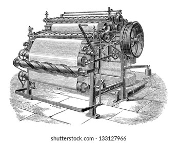 Paper Machine with Two Cylinders, vintage engraved illustration. Industrial Encyclopedia - E.O. Lami - 1875