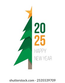 Paper Made Christmas Tree with New Year Greeting 2025. International seasonal winter holiday prop concept vector