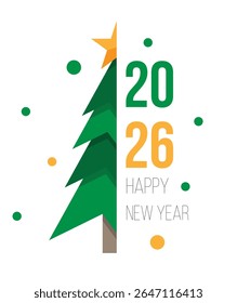 Paper Made Christmas Tree with New Year Greeting 2026. International winter time holiday concept vector art