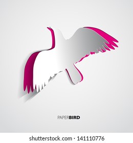 Paper Magenta Bird Sticker - Vector - Greeting Card Template