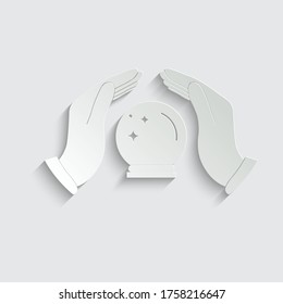 paper magic ball icon hand holding the  magic ball vector sign