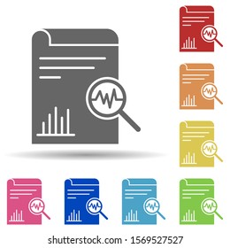 Paper, magnifier, analysis, report in multi color style icon. Simple glyph, flat vector of business icons for ui and ux, website or mobile application