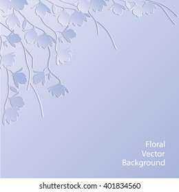 Paper magnolia branches on pastel blue background. Floral vector illustration.