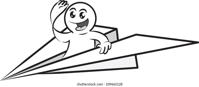 Paper man flying a paper airplane
