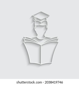 paper man in graduation cap with book icon vector   education sign