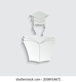 paper man in graduation cap with book icon vector   education sign