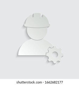 hombre de papel con sombrero duro. Icono ingeniero.  reparar, corregir signo