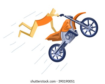 Paper man making stunt on motorbike