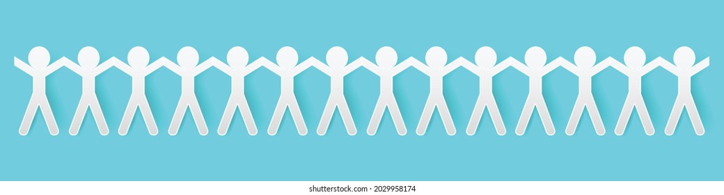 Paper man raising hand. Teamwork concept. Graphic vector 