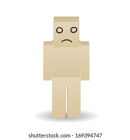 Paper man with a sad face painted marker