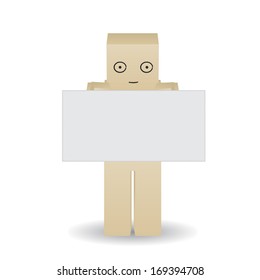 paper man shows a blank poster