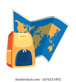paper map with backpack isolated icon vector illustration design