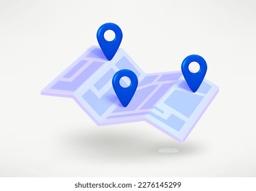 Paper map with blue points. 3d vector illustration