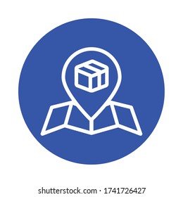 paper map with box delivery service block style vector illustration design