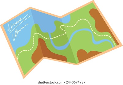 Icono de caricatura de mapa de papel. Ubicación de la naturaleza de viaje aislado sobre fondo blanco