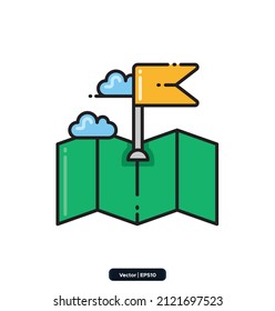 paper map destination icon. map and navigation icons. Icons included Maps, location and navigation icons. Collection of high quality vector icons.