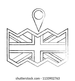 paper map with flag of great britain and pin location icon