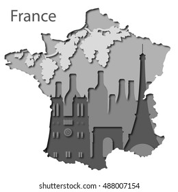 Paper map of France with different leyers