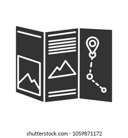 Paper map glyph icon. Resort brochure. Travel guide. Silhouette symbol. Negative space. Vector isolated illustration