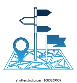 paper map guide with arrows and pin location sign
