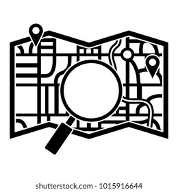 paper map guide with magnifying glass vector illustration design