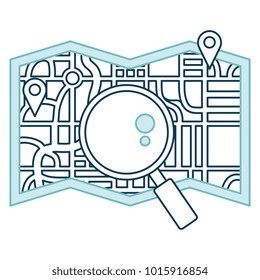 paper map guide with magnifying glass vector illustration design