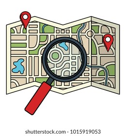 paper map guide with magnifying glass