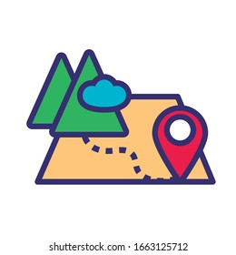 paper map guide with mountain and pin line and fill style icon vector illustration design