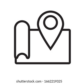 paper map guide with pin location line style icon vector illustration design