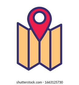 paper map guide with pin location line and fill style icon vector illustration design