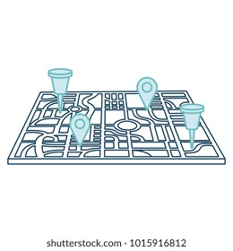 paper map guide with pins markers vector illustration design