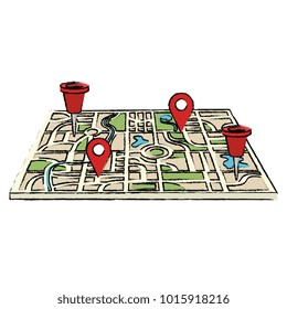 paper map guide with pins markers