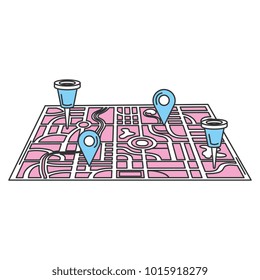 paper map guide with pins markers