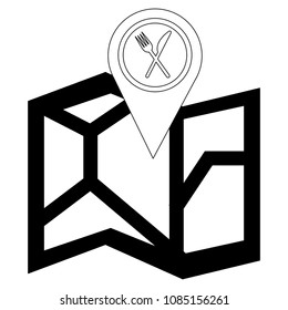 paper map guide with signal restaurant icon