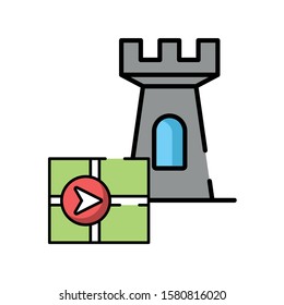 paper map guide with tower vector illustration design