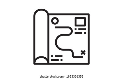 Icono de mapa de papel, signo de estilo lineal para concepto móvil y diseño web. Símbolo, ilustración del logotipo. Gráficos vectoriales perfectos para píxeles