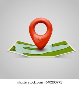 Paper map icon with Pin Pointer. Vector illustration