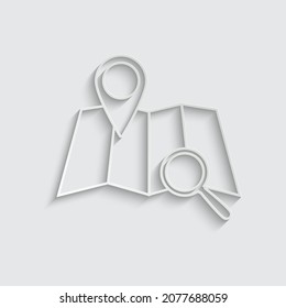 paper map icon with map pointer and search sign vector location icon