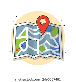 Paper Map with Location Sign Vector Illustration. Gps Service Concept Design.