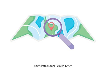 mapa de papel y lupa