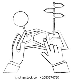 paper map navigation in hands pointing place