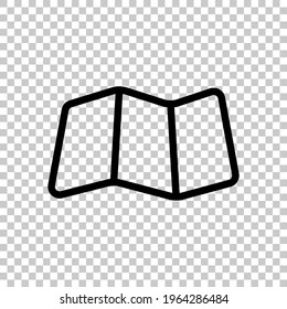 Paper map with pin, location by gps, simple landmark. Black editable linear symbol on transparent background