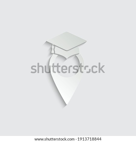 Paper map poin with graduation cap icon . education  icon
