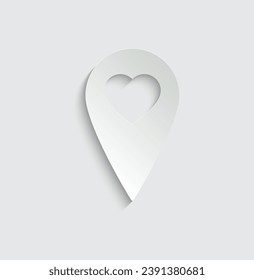 paper map point with a heart icon.   love sign valentines day icon