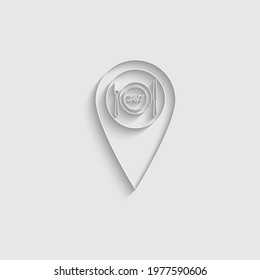 paper map pointer with  food icon. Icon 24 Hour  food icon sign 