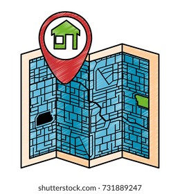 paper map with pointer location isolated icon