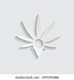 paper map pointer with medical marijuana or cannabis leaf icon